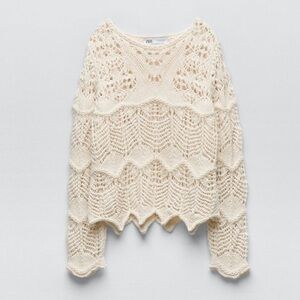 Zara Cream Knit Cropped Crochet Sweater - Open Knit Ecru NWOT